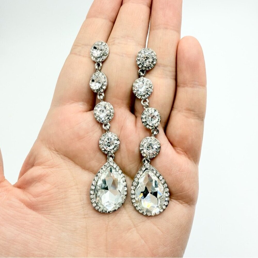 Elegant Wedding Bridal Rhinestone Crystal Beaded Teardrop Dangle Drop Earrings